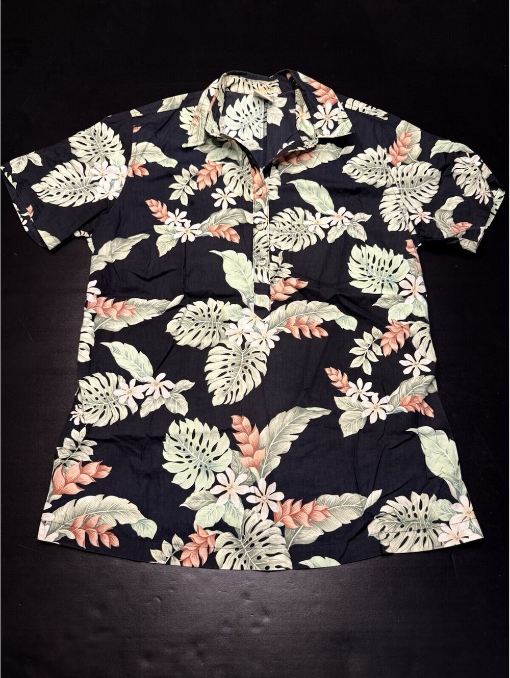 Go Barefoot Trader Joes Women’s L Cotton Navy Blue Floral Hawaiian Button Shirt